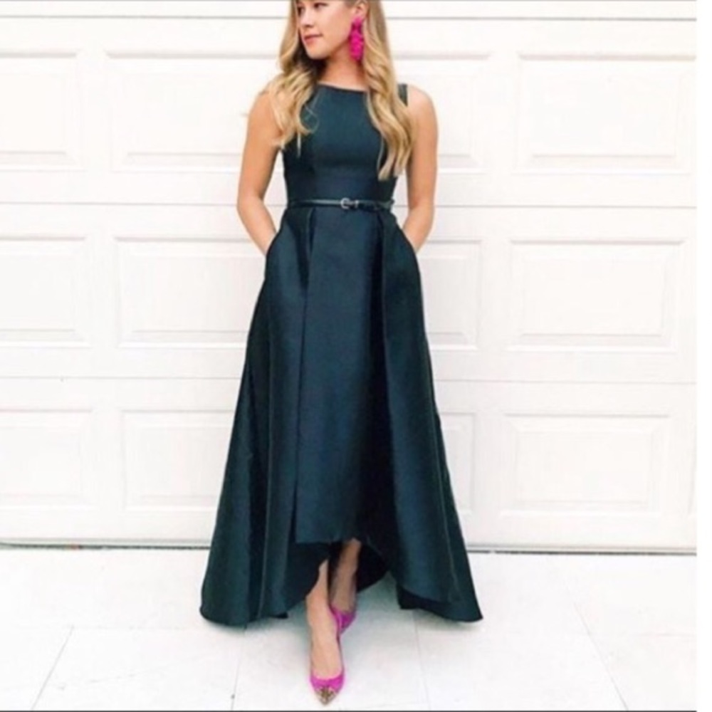 Adrianna Papell mikado hi low sleeveless special occasion long dress - Picture 6 of 8